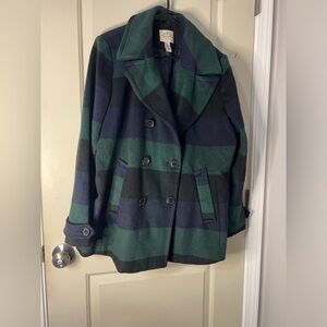 St John’s Bay peacoat - BLUE GREEN PLAID - SIZE XL
